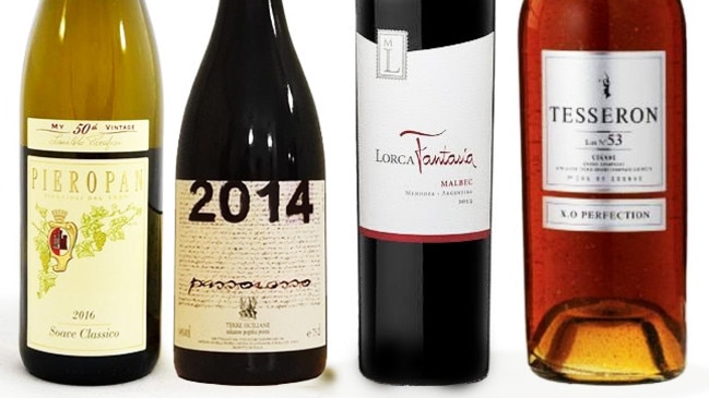 Pieropan Soave Classico; Passopisciaro Etna Passorosso; Mauricio Lorca Fantasia Malbec; Tesseron cognac.