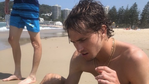 German tennis star Alexander Zverev recovers from a bluebottle sting. Supplied