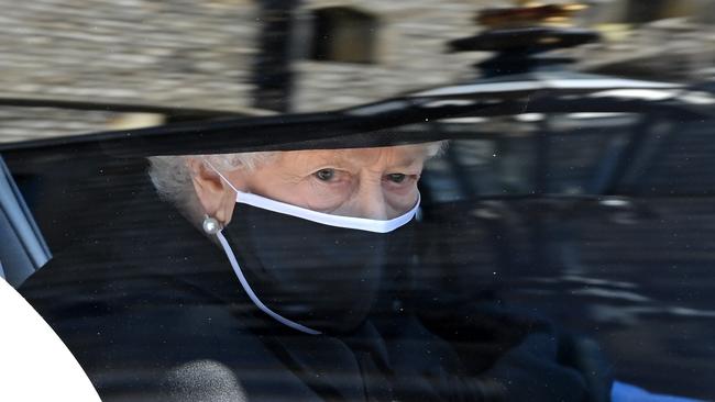 The late Queen Elizabeth II arrives for the funeral of Prince Philip, Duke of Edinburgh at Windsor Castle in 2021. Picture: Getty