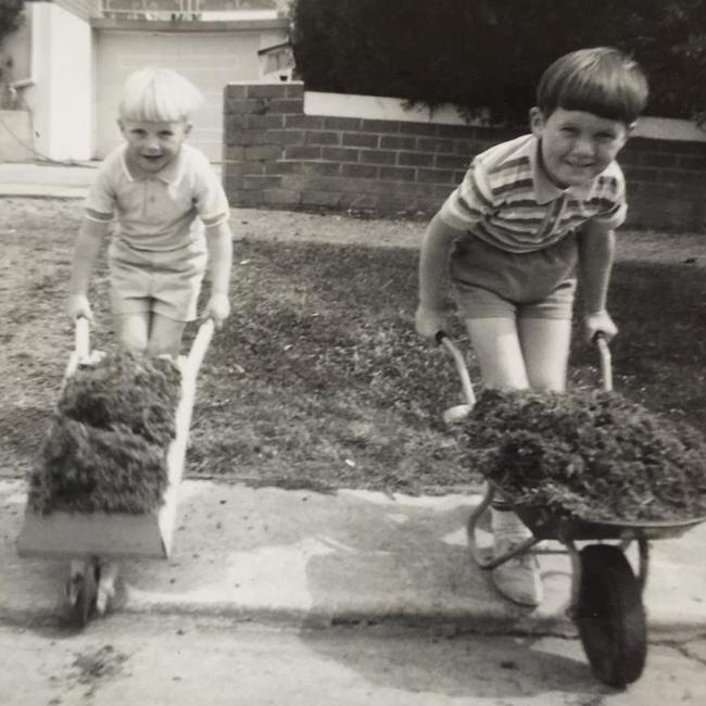 Richard Scolyer, pictured with big brother Mark, growing up in Tasmania. Picture: Supplied.