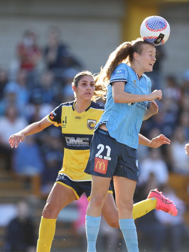 Sydney FC’s Shay Hollman heads the ball. Picture: Getty Images