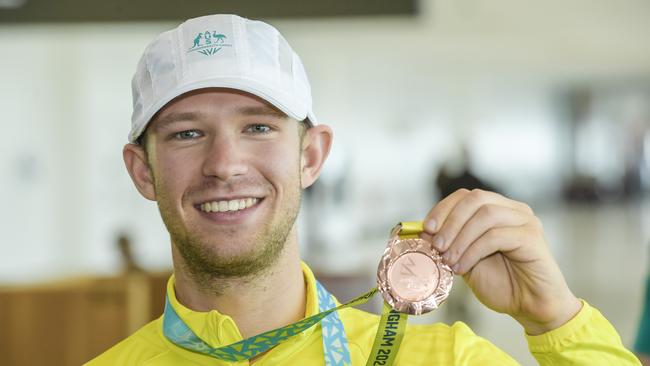 ADELAIDE, AUSTRALIA - NewsWire Photos August 4 2022 : Commonwealth games Australia track cycling team arrive in Adelaide. Graeme Frislie Picture: NCA NewsWire / Roy VanDerVegt