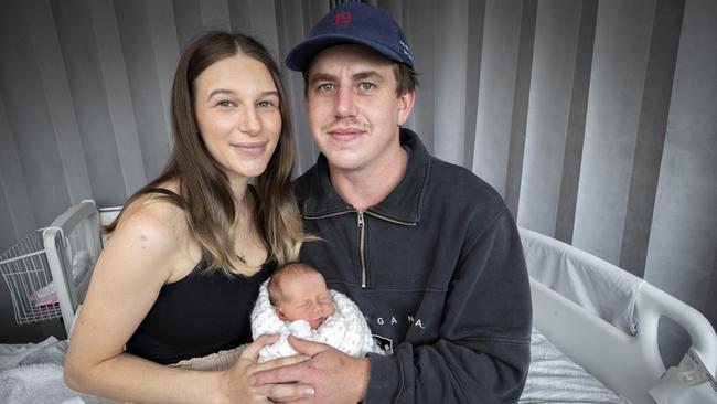 Crystal Tatnell and Liam Wakefield with Rani Vera Wakefield at Royal Hobart Hospital. Picture: Chris Kidd