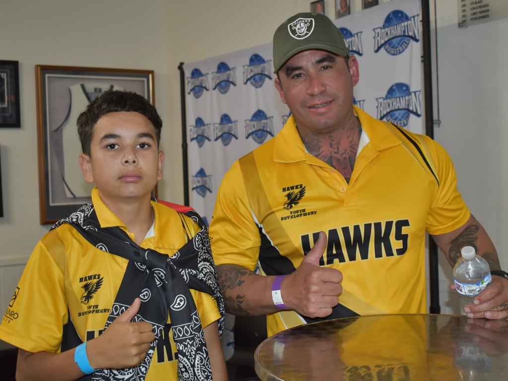 Jayden Leowason and Adam Hanson from Hawks Boxing Townsville at the Reef 'n' Beef Fight Night, Bravus Arena, Rockhampton, on October 21, 2023.