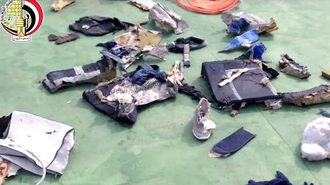 Debris found at the EgyptAir crash site. Picture: Egyptian Armed Forces Facebook via AP