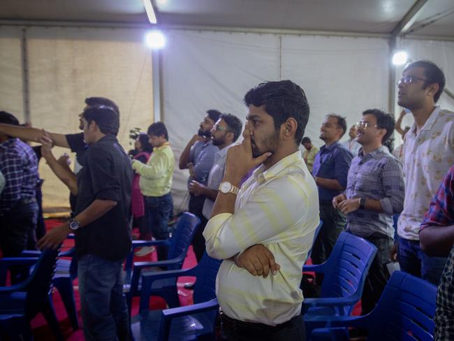 Indian scientists watch the successful landing. Picture: Getty Images