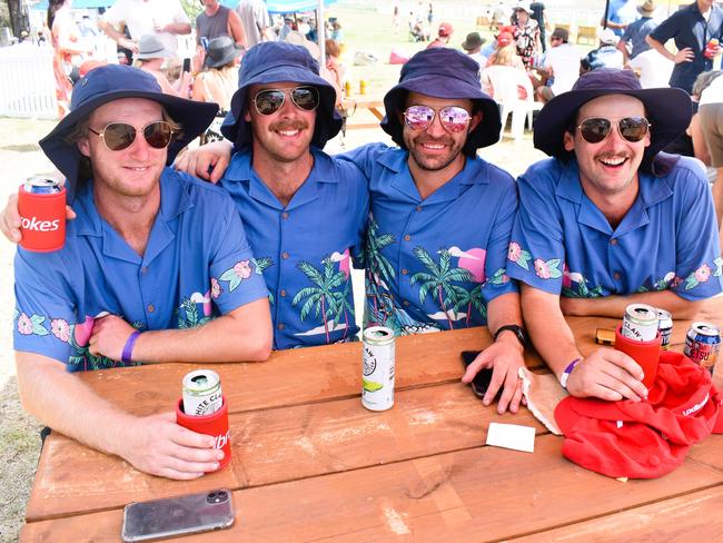 Paul Speed, Peter Little, Allan McClean and Steve Brand having an action-packed day at the Ladbrokes Stony Creek Cup on Sunday, March 09, 2025. Picture: Jack Colantuono