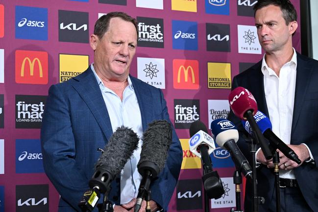 Kevin Walters and CEO Dave Donaghy after his sacking last year. Picture: Bradley Kanaris/Getty Images