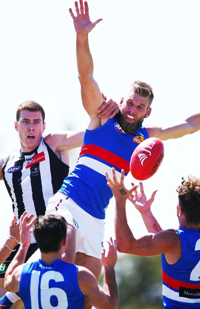 Jackson Trengove wins the tap against Mason Cox.