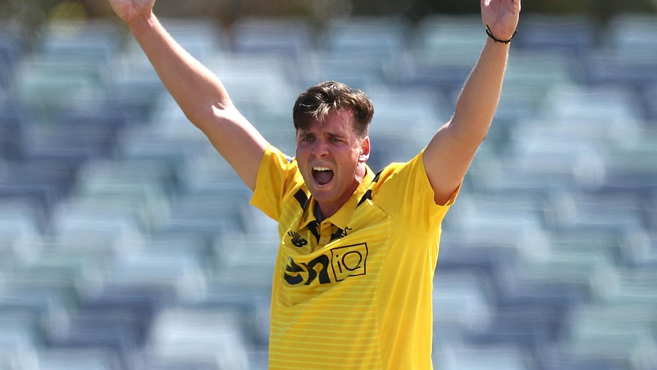 Jhye Richardson took four wickets to blow open the Blues’ batting line-up at the WACA. Photo: Getty Images