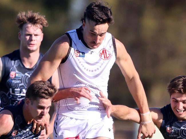 SANFL – South v Port Ivan Soldo wins the centre clearance Picture: Cory Sutton