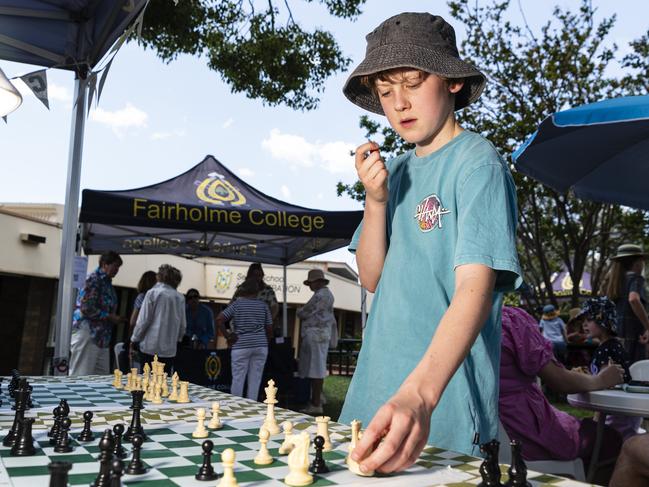 Henry House makes his chess move at the Fairholme Spring Fair, Saturday, October 19, 2024. Picture: Kevin Farmer