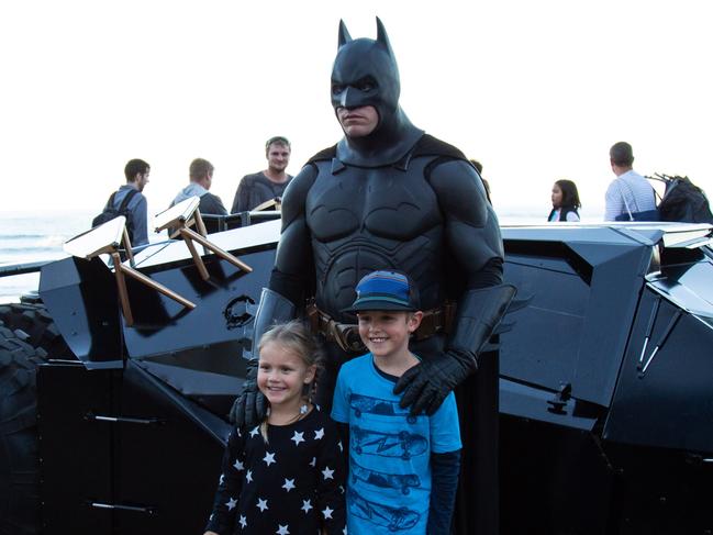 Batman and the Batmobile are inundated in Surfers Paradise during Seafire recently - the appearance is part of the partnership between Village Roadshow's MovieWorld and Surfers Paradise Alliance to bring more MovieWorld characters into the visitor precinct