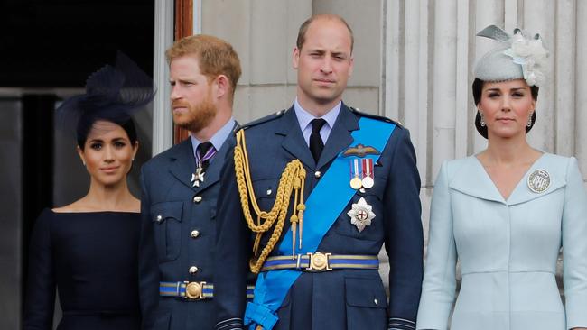 Meghan, Duchess of Sussex, Prince Harry, Duke of Sussex, Prince William, Duke of Cambridge and Catherine, Duchess of Cambridge in 2018. Picture: AFP