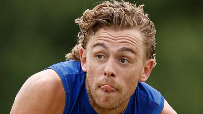 MELBOURNE, AUSTRALIA - JANUARY 26: Hugh Greenwood of the Kangaroos in action during the North Melbourne Kangaroos training session at La Trobe University on January 26, 2024 in Melbourne, Australia. (Photo by Michael Willson/AFL Photos via Getty Images)