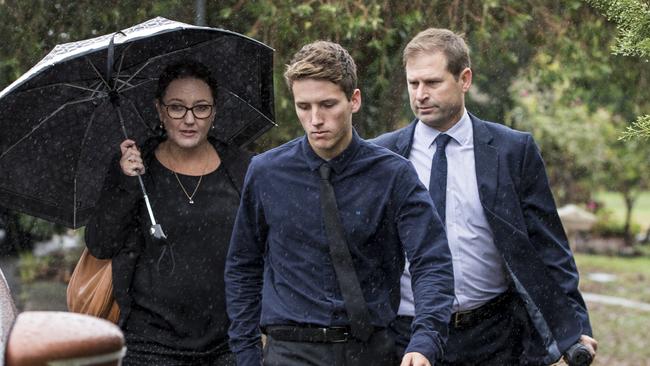 Nicholas Parker (centre) leaves Windsor Court on February 6. Picture: Damian Shaw