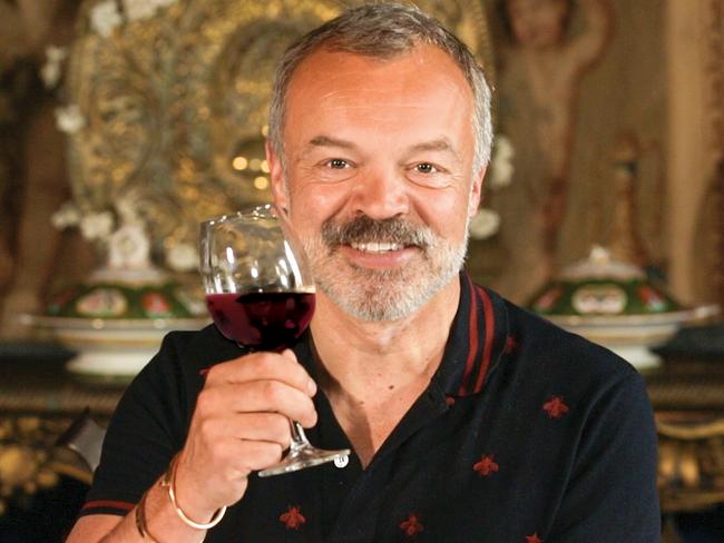 Graham Norton with his award-winning Shiraz — a gold medallist at the Sydney International Wine Festival. Picture: Supplied