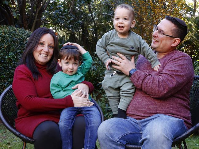 Pictured at home in Bondi is Janine and Shimon Davidowitz with their two boys Levi and Gad. Both boys were conceived using IVF. Picture: Richard Dobson