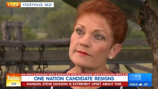 Pauline Hanson storms away from reporters after Steve Dickson’s resignation (Today Show)