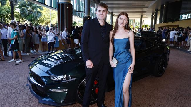 Isaac Kalik and Ruby Ourbin arrive at the Trinity Bay High School formal evening, held at the Cairns Convention Centre. Picture: Brendan Radke