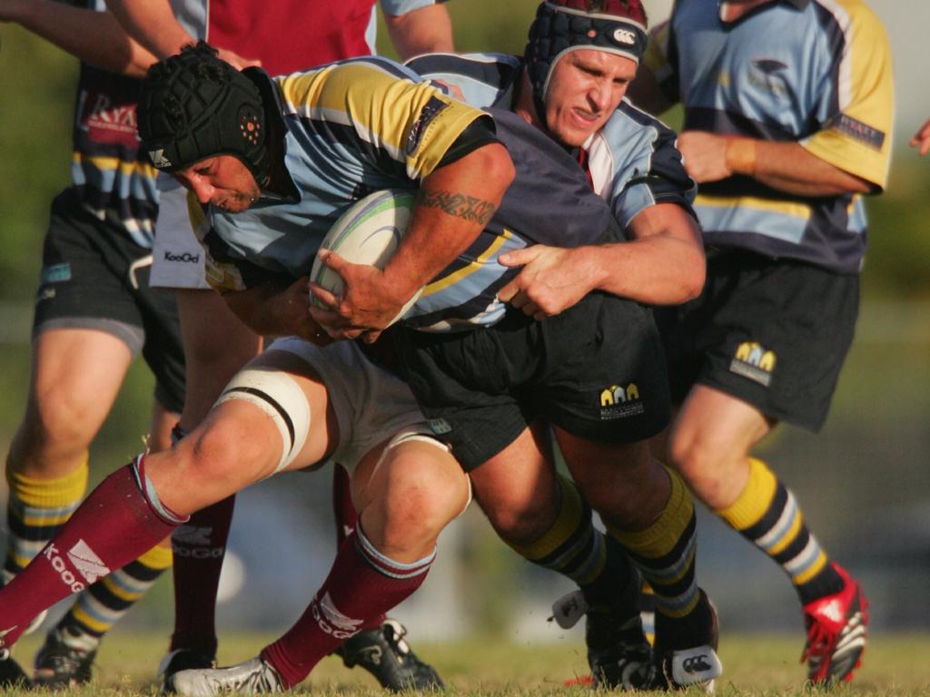 Shane Tehuia (with ball) on the charge in a match between Stingrays and University. Photo: Brett Wortman