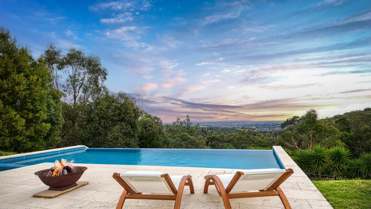 The infinity pool looking out as far as the Mornington Peninsula.
