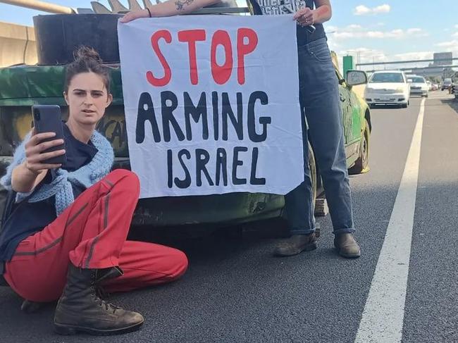 The group posts a livestream to Instagram while blocking the West Gate Freeway. Picture: Instagram