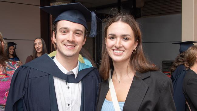 Matthew Harrington and Alex Fenton celebrate graduation. Picture: Brad Fleet