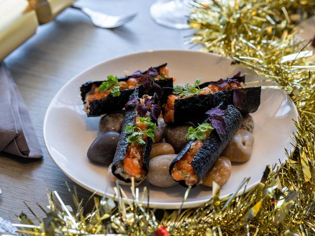 The ocean trout tartare and nori cracker. Picture: 1oh1 Media