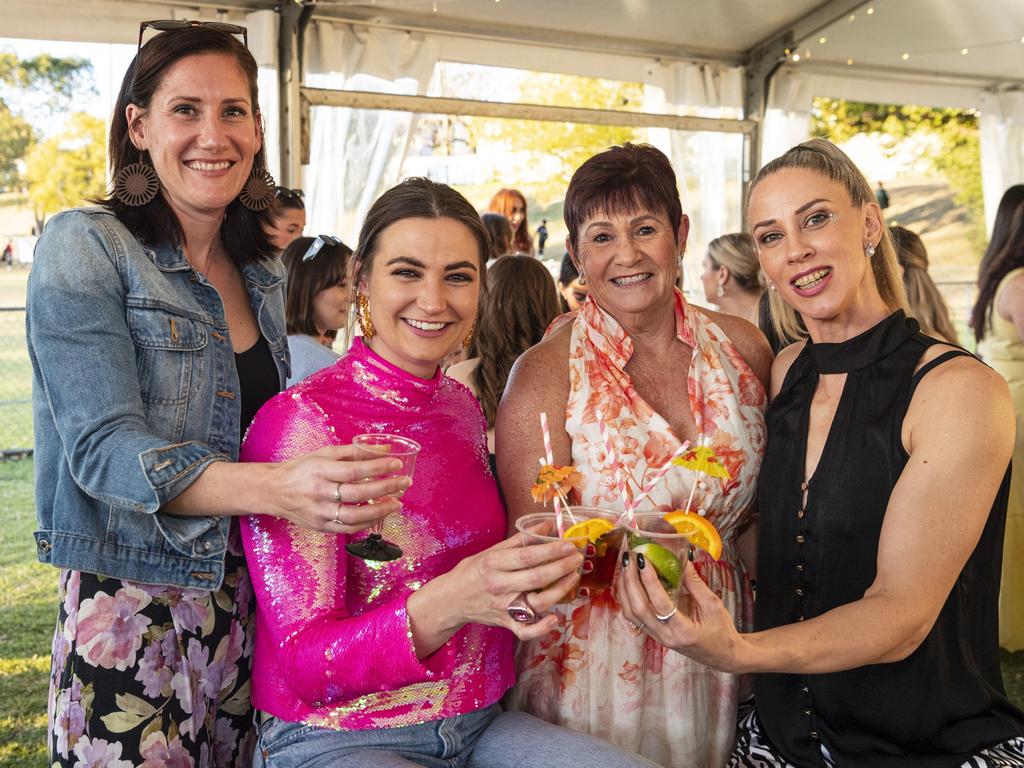 At the Sparkling Soiree Ladies Day are (from left) Tiffany Story, Maddi Payne, Leanne Styler and Tania Hayes hosted by Willowburn Football Club, Saturday, August 3, 2024. Picture: Kevin Farmer