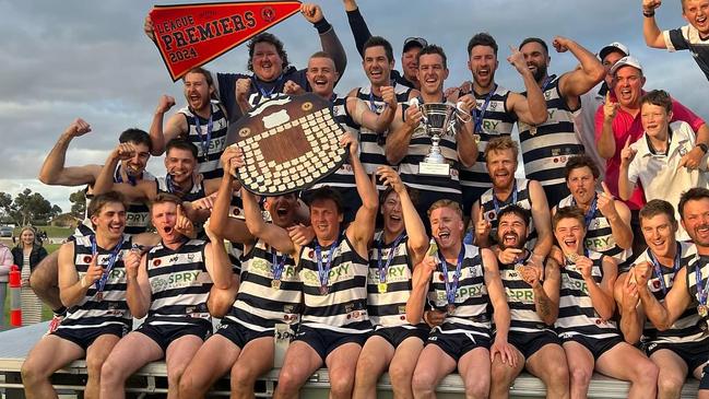 Coorong celebrates its 2024 RMFL premiership. Picture: Coorong Cats Football Club