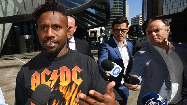 Former Broncos player James Segeyaro leaving a meeting with the Australian Sports Anti-Doping Authority last November.