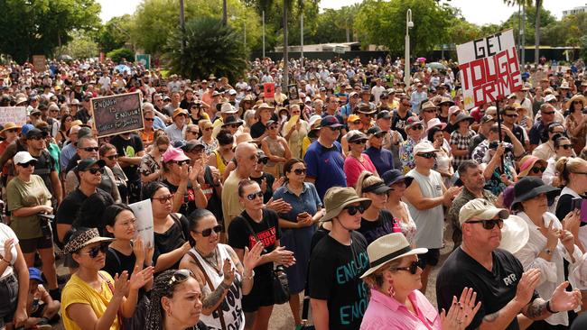 Thousands of demonstrators rallied at Parliament House against violent crime in the wake of the alleged murder of Declan Laverty. Picture: PEMA TAMANG Pakhrin