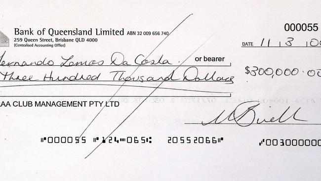 A copy of the cheque tendered to court. 