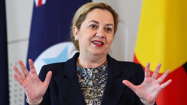 Back at work: Queensland Premier Annastacia Palaszczuk speaks to the media during a press conference in Brisbane. Picture: NCA NewsWIRE/Tertius Pickard