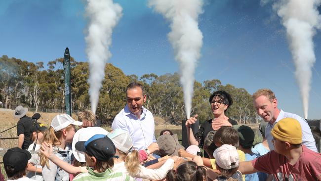 Premier Steven Marshall at a ceremony on Saturday to mark the opening of Happy Valley Reservoir. Picture Dean Martin