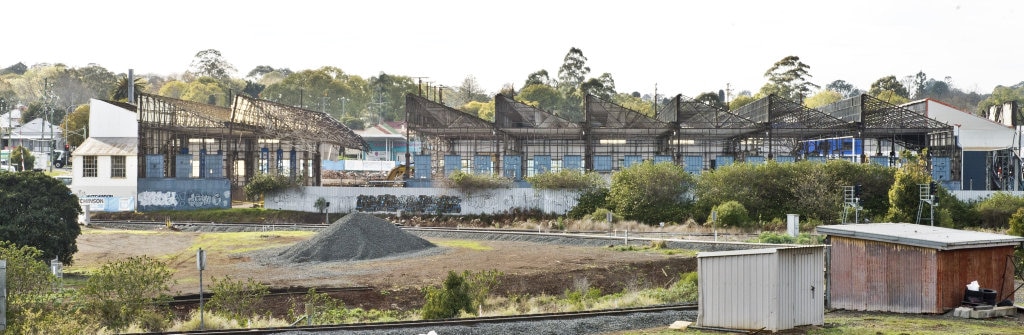 SAWTOOTH GONE: Demolition of Foundry sawtooth shed to make way for new Bunnings building. Picture: Nev Madsen