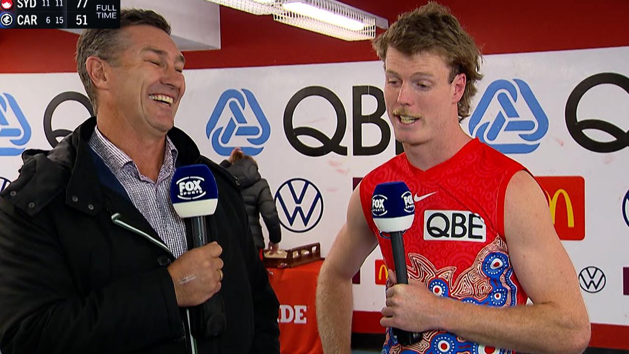 Nick Blakey stats, interview after Sydney Swans win over Carlton Blues