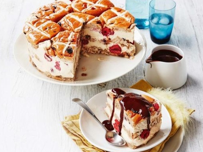 This lemon and raspberry hot cross bun cake is a sweet alternative if you need a break from chocolate. Of course, it also goes down a treat with a drizzle of darkness.