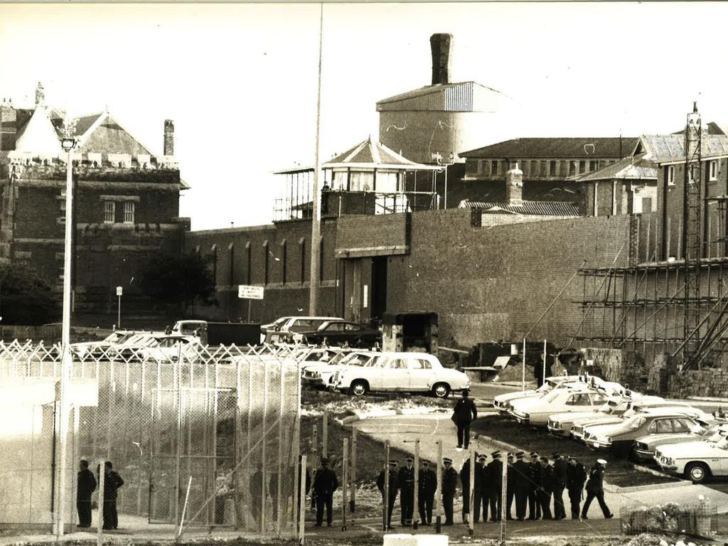 Police assemble outside Katingal, which was Australia’s first Supermax prison, located within the Long Bay Correctional Facility.