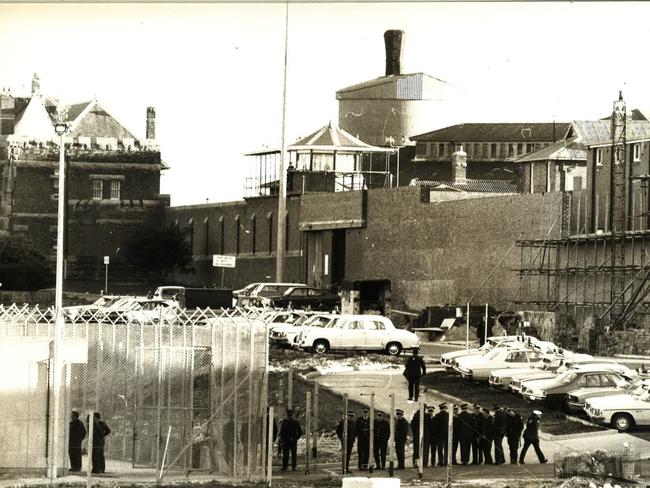 Police assemble outside Katingal, which was Australia’s first Supermax prison, located within the Long Bay Correctional Facility.