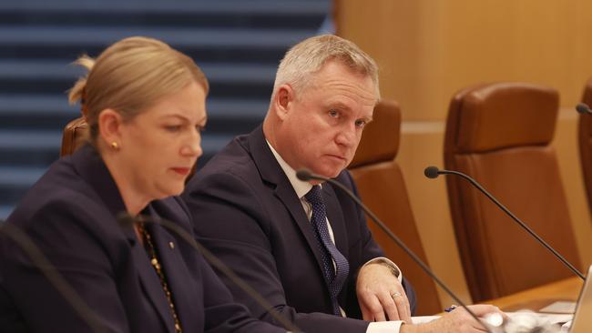 Premier Jeremy Rockliff and Department of Premier and Cabinet secretary Kathrine Morgan-Wicks at a Commission of Inquiry committee hearing. Picture: Nikki Davis-Jones