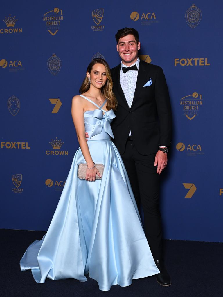 Matthew Renshaw and Josephine Renshaw arrive ahead of the 2024 Cricket Australia Awards at Crown Palladium.(Photo by Morgan Hancock/Getty Images for Cricket Australia)