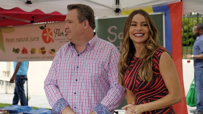 Vergara with Eric Stonestreet in the smash sitcom Modern Family.