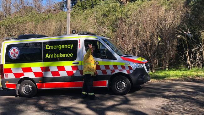 Paramedics were called to the Belrose property to examine the two injured police officers and Malcolm Berkeley. Picture: Jim O'Rourke