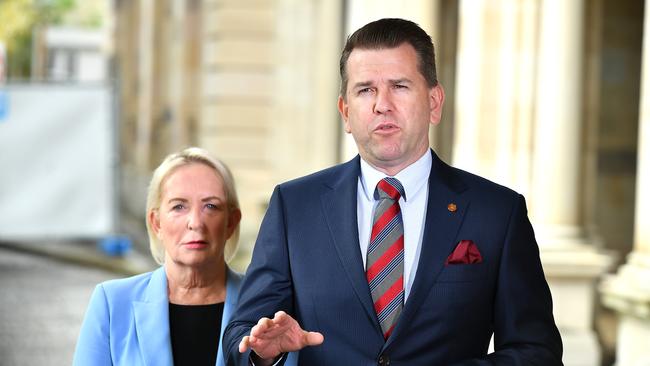 LNP health spokeswoman Ros Bates and LNP Deputy Leader Jarrod Bleijie on Friday. Picture: NCA NewsWire / John Gass