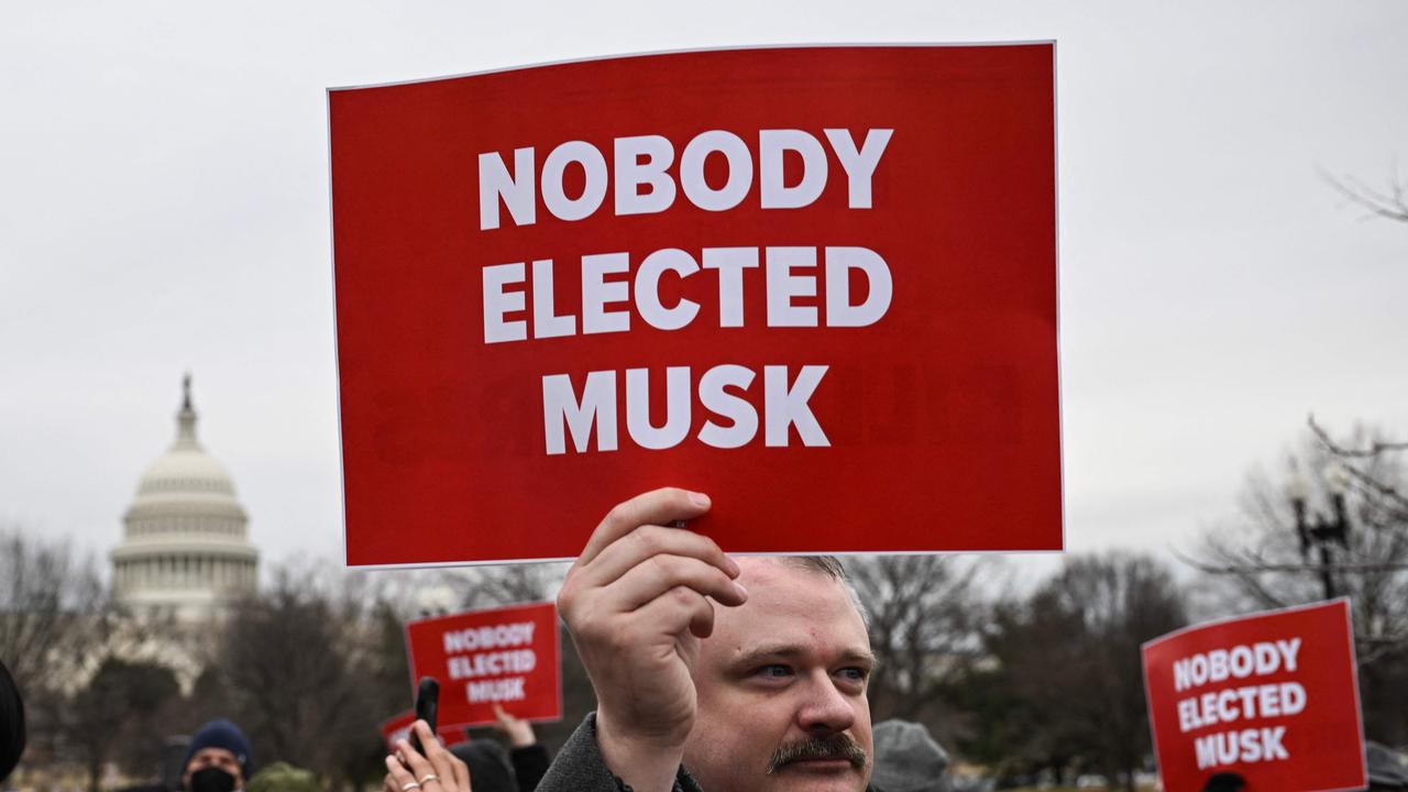 People protesting Donald Trump and Elon Musk's "Department of Government Efficiency". Picture: Drew Angerer/AFP