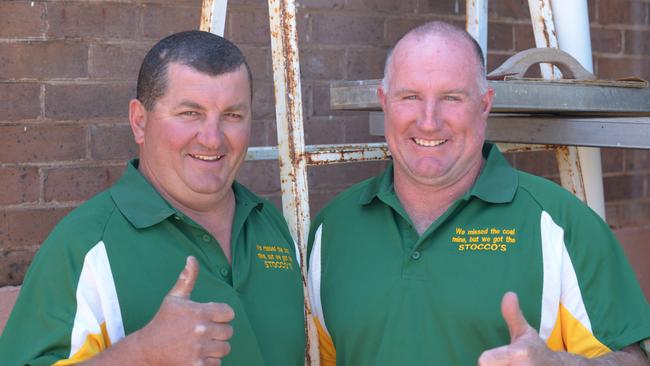 Mark Gallagher and Dale Hogden, builder showing off their Stucco T-shirts.