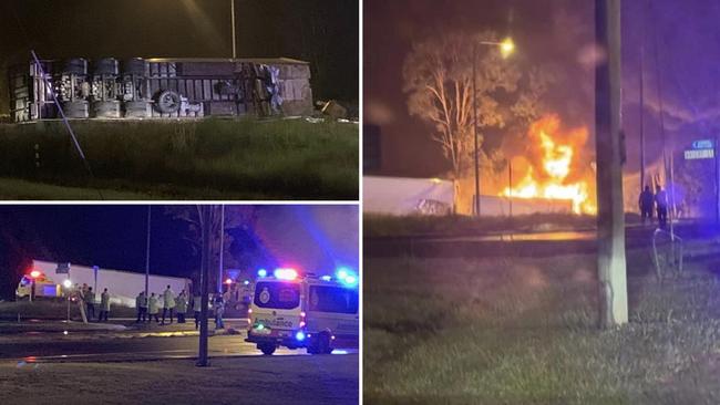 The horrific scenes from the triple fatality on the Bruce Highway at Maryborough.