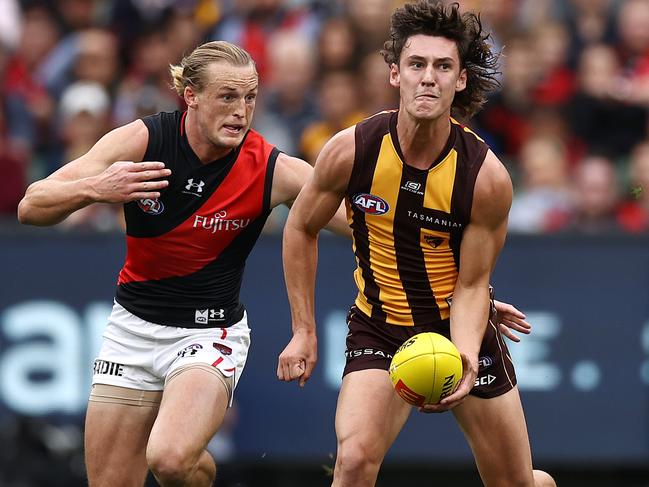 MELBOURNE . 19/03/2023.  AFL Round 1.  Hawthorn vs Essendon at the MCG.   Connor Macdonald of the Hawks  . Pic: Michael Klein